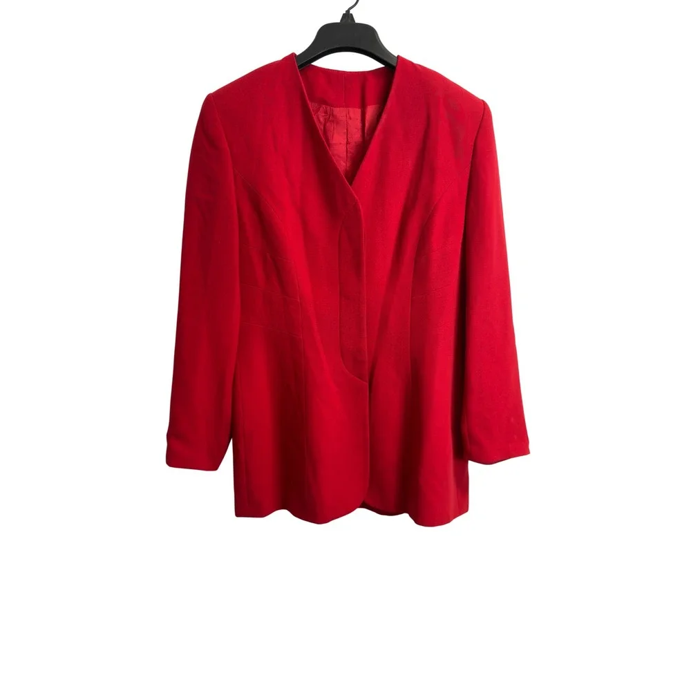 Vintage Red Suit Set Women's 10 V-neck Longline Blazer and Pencil Skirt Red